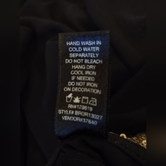 BKE Red Sheer Black Blouse Gold Sequin Collar Button Back Drop Tail Size  Small - Picture 10 of 12